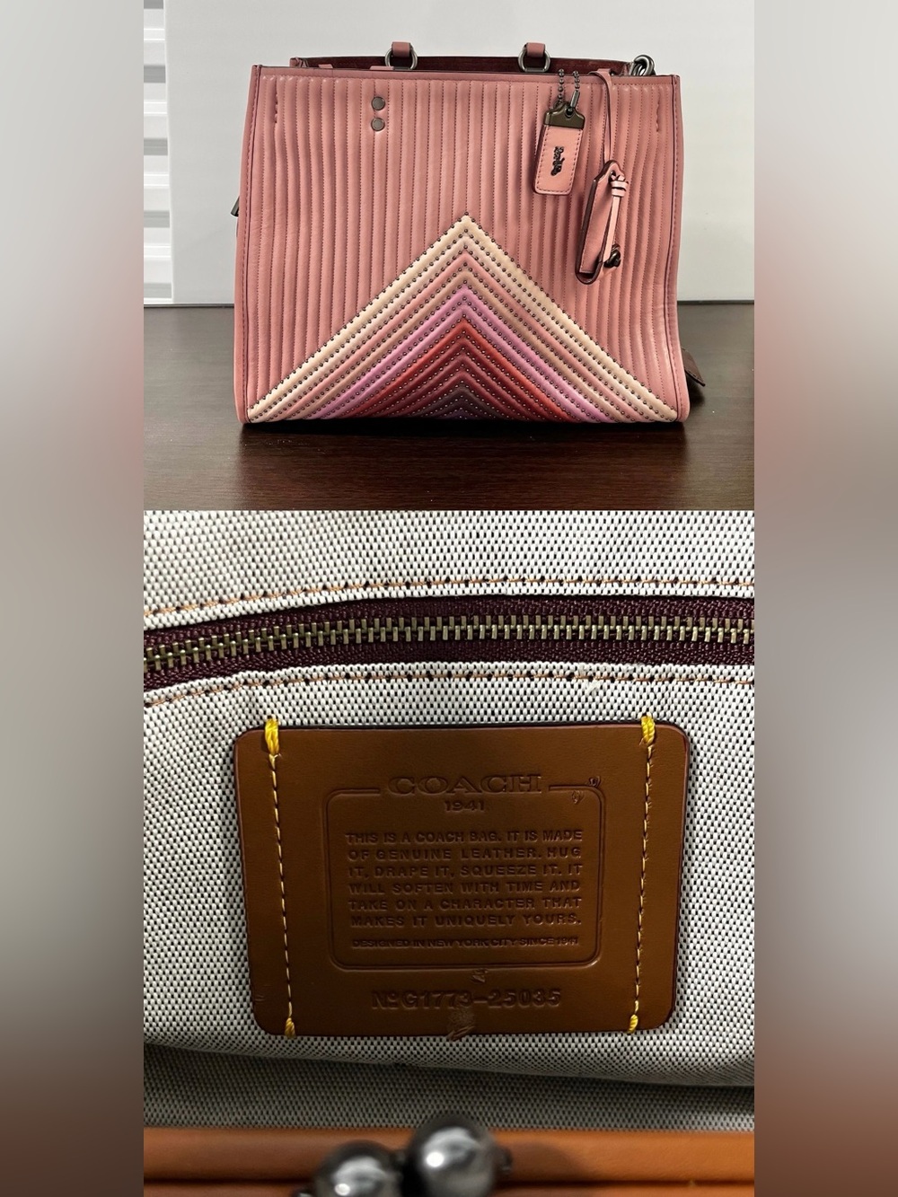 Rare 1941 Coach Rogue 31 W/Colorblock Quilting & Rivets Dusty Rose Multi - Picture 14 of 14